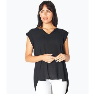 Pleione Womens Split Neck Pleated Back Top Black (Small)